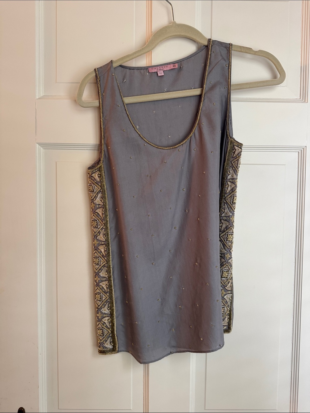 Calypso St. Barth Gray Embellished Bead Tank Top